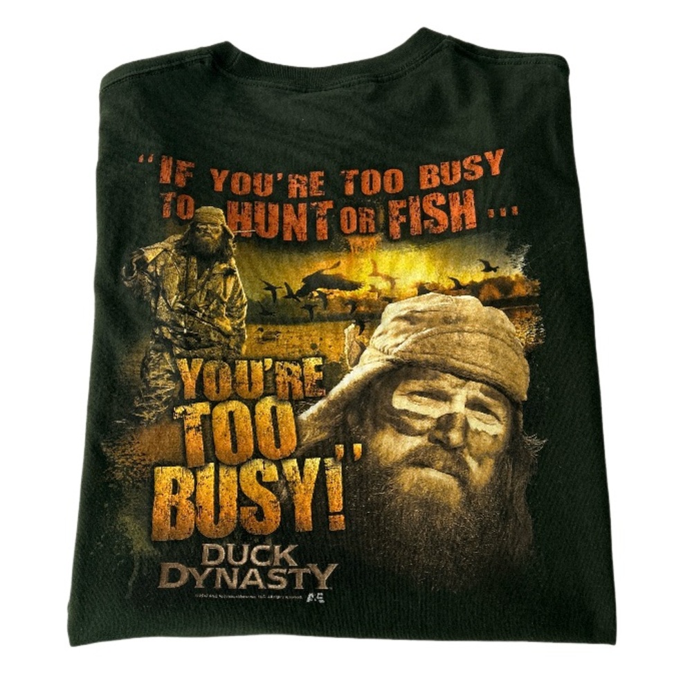 Duck Dynasty Hunting Fishing Retro Style Cotton Dark Green Tee Shirt Size XL